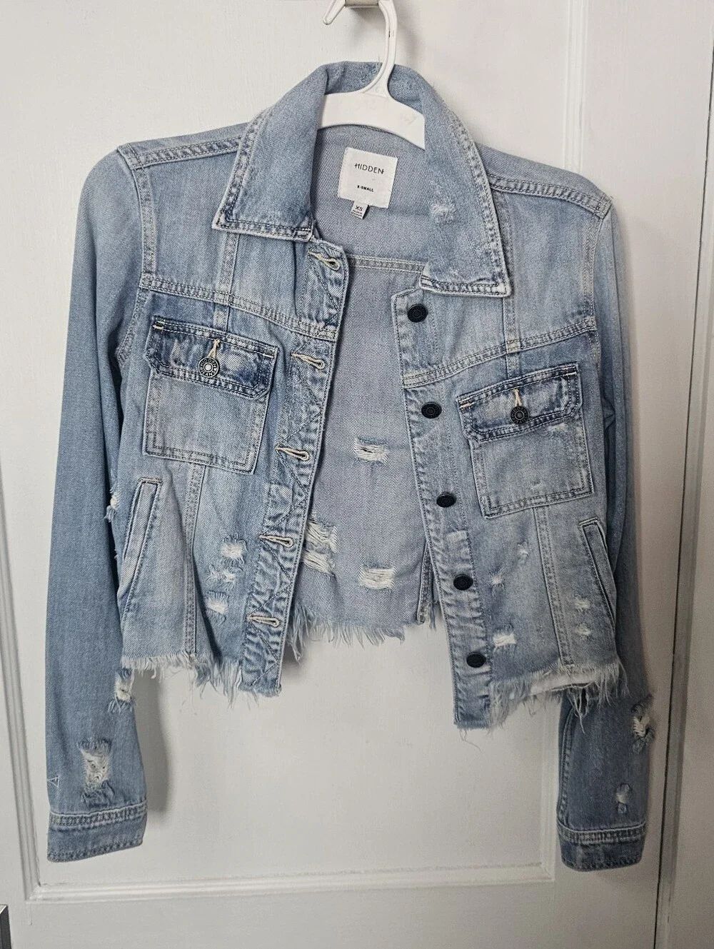 NWT Hidden Distressed Jean Jacket, Sz Xs